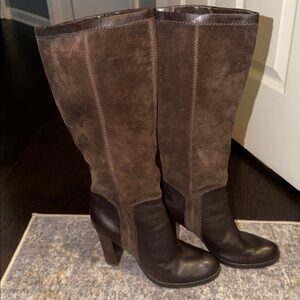 Nine West Emilio Brown Leather & Suede Tall Boot - Size 9